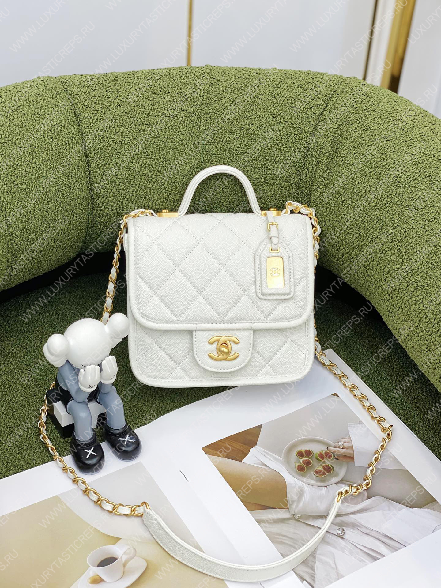 Ch*el mini flap bag with top handle white as3653
