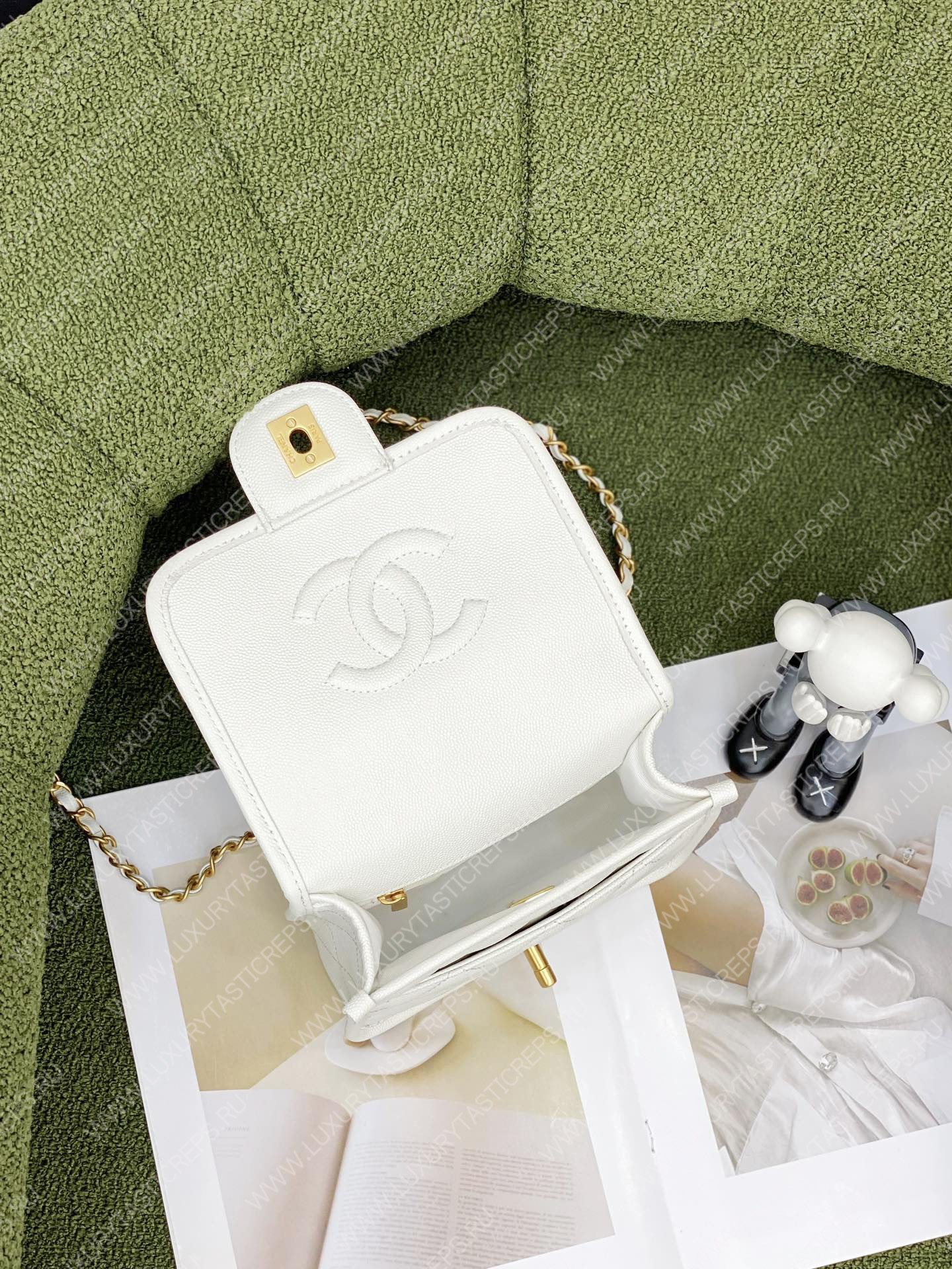 Ch*el mini flap bag with top handle white as3653