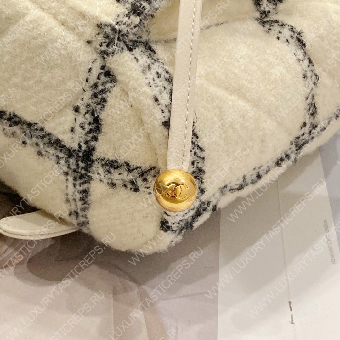 Ch*el backpack wool tweeted white & grey as3615