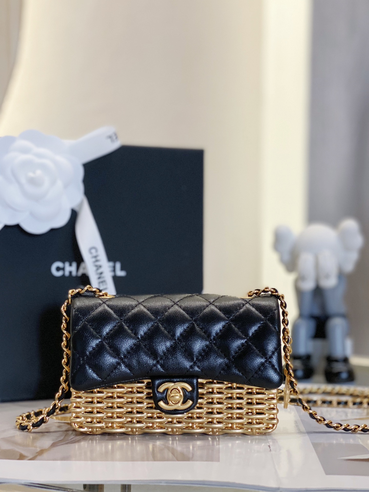 Ch*el small evening bag black & gold as3713