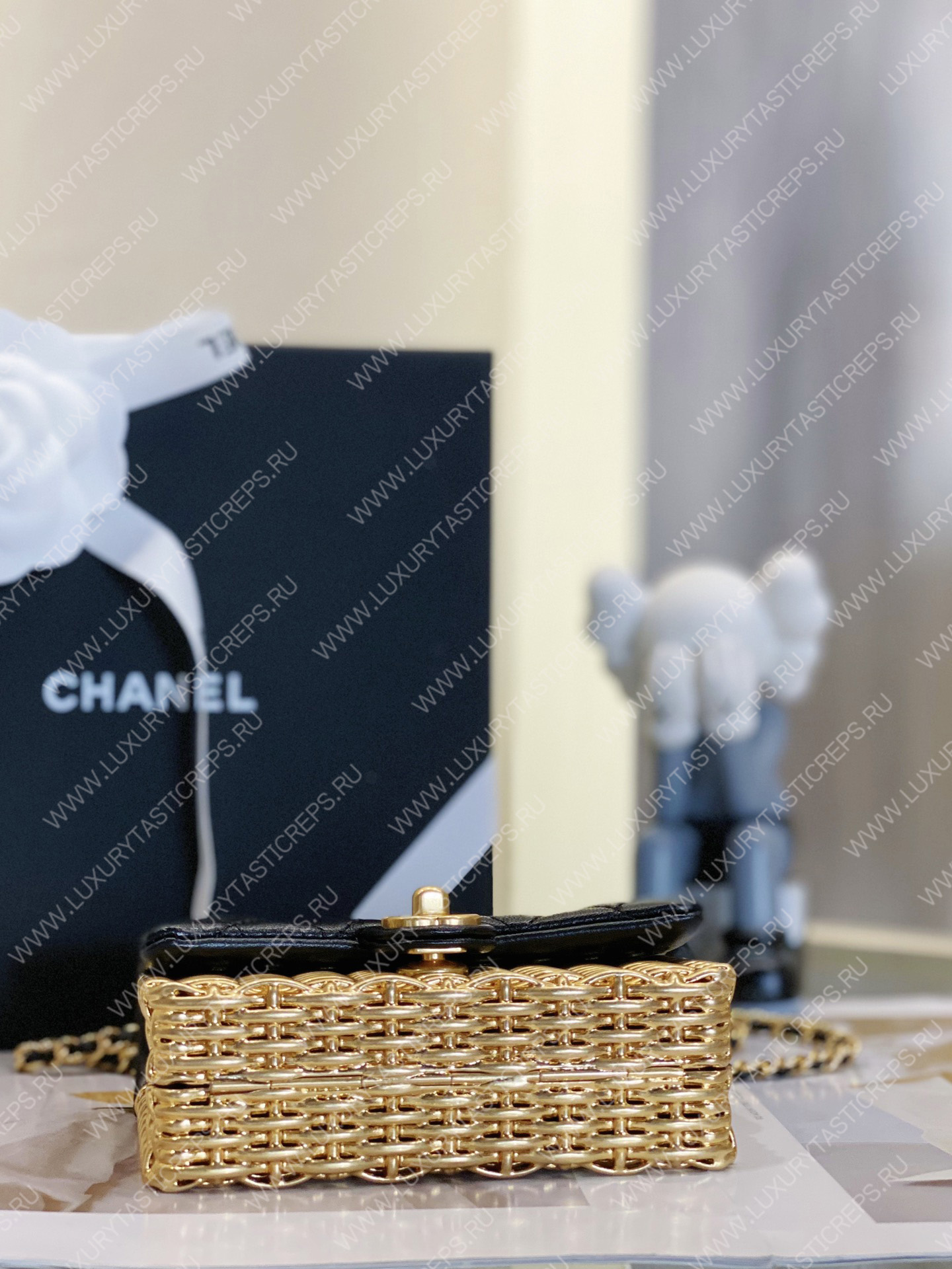 Ch*el small evening bag black & gold as3713