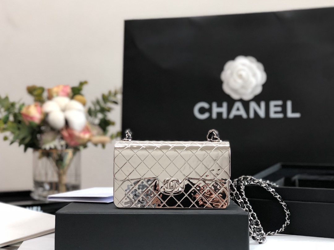 Ch*el small evening bag silver as2514