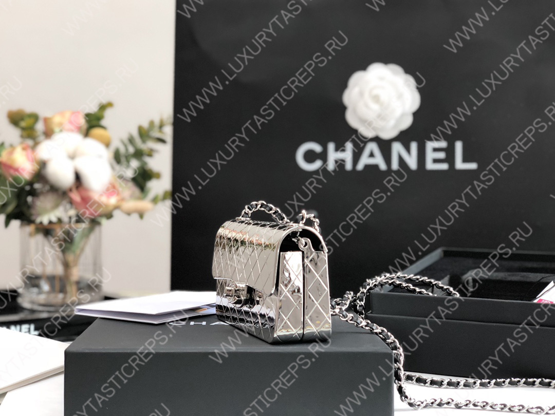 Ch*el small evening bag silver as2514
