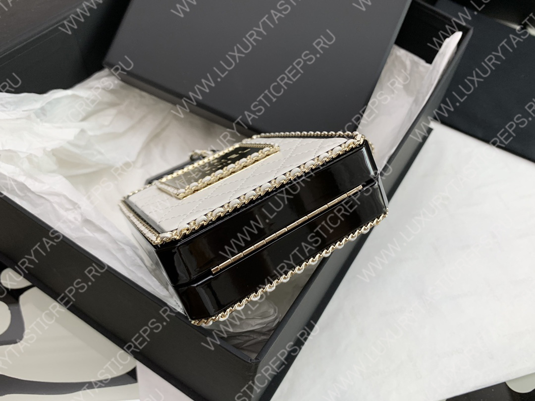 Ch*el evening clutch perfume bottle bag metal white as3246