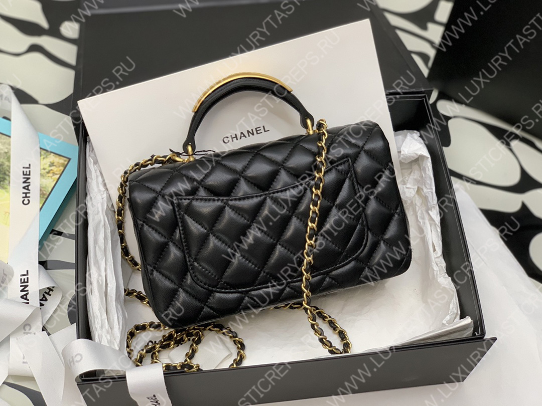Ch*el mini flap bag with top handle black as2431