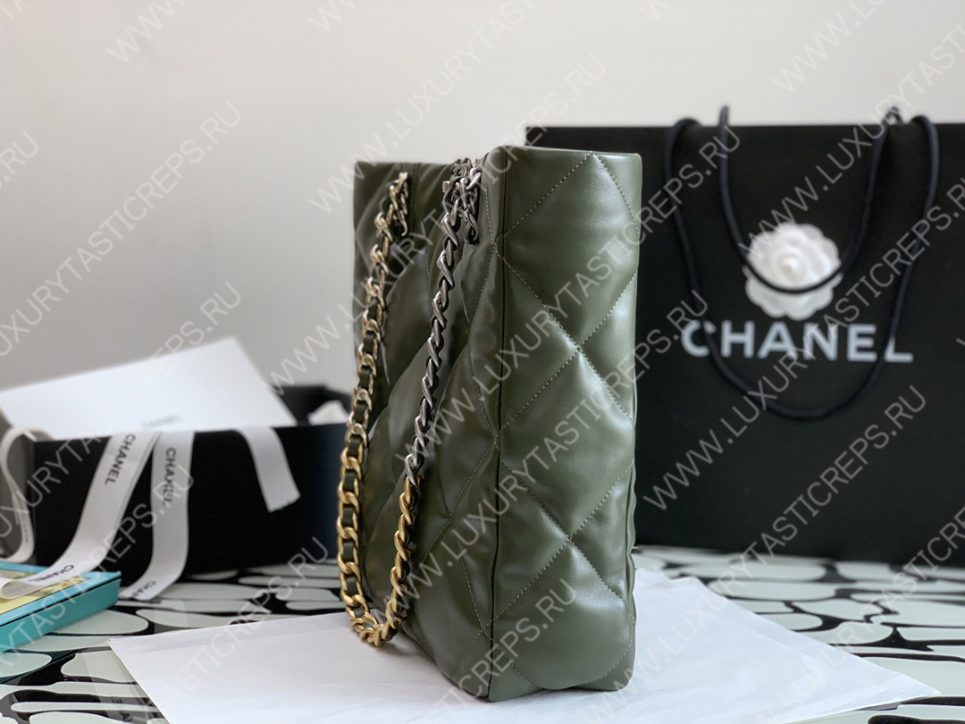 Ch*el 19 icon shopping bag green as3519