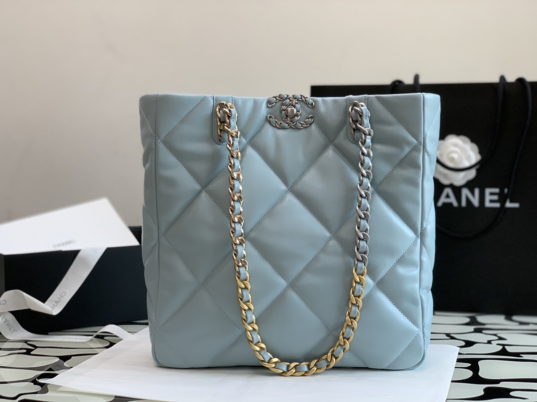 Ch*el 19 icon shopping bag light blue as3519
