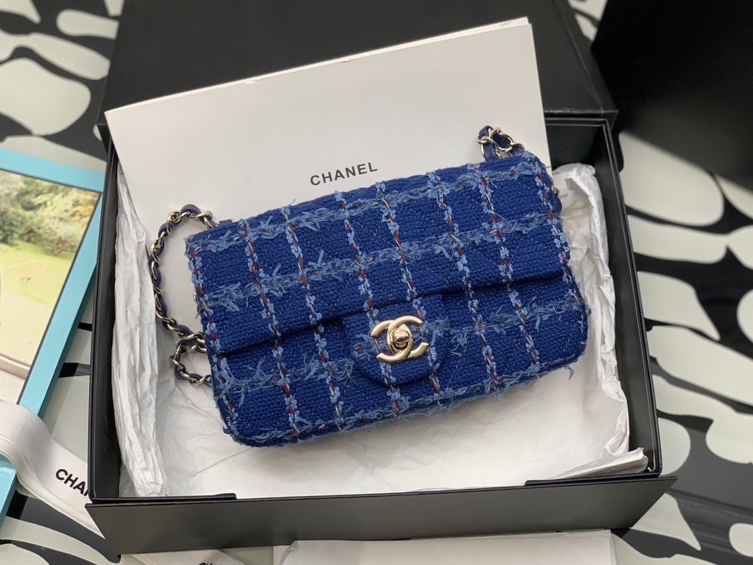 Ch*el mini flap bag blue a69900