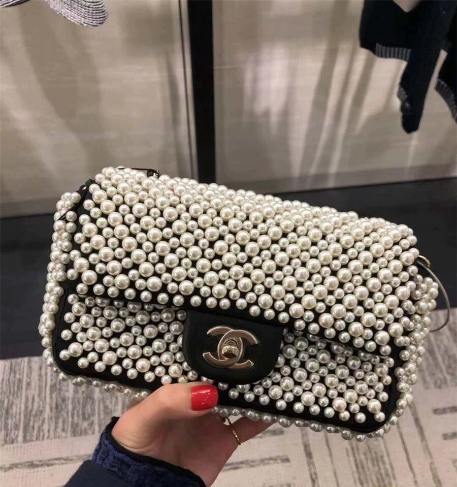 Ch*el pearly mini flap bag black a69900