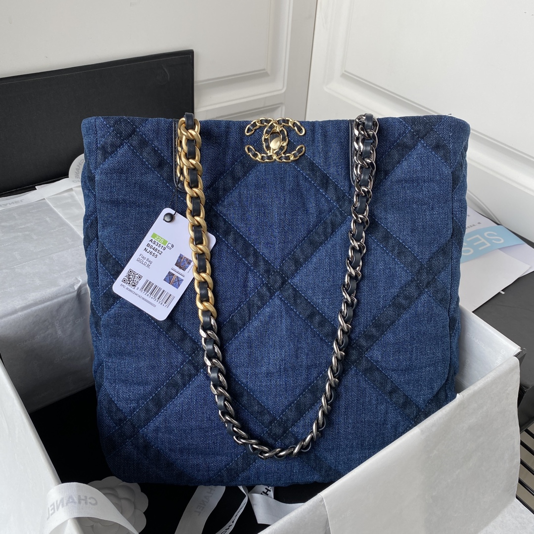 Ch*el 19 icon shopping bag blue as3519