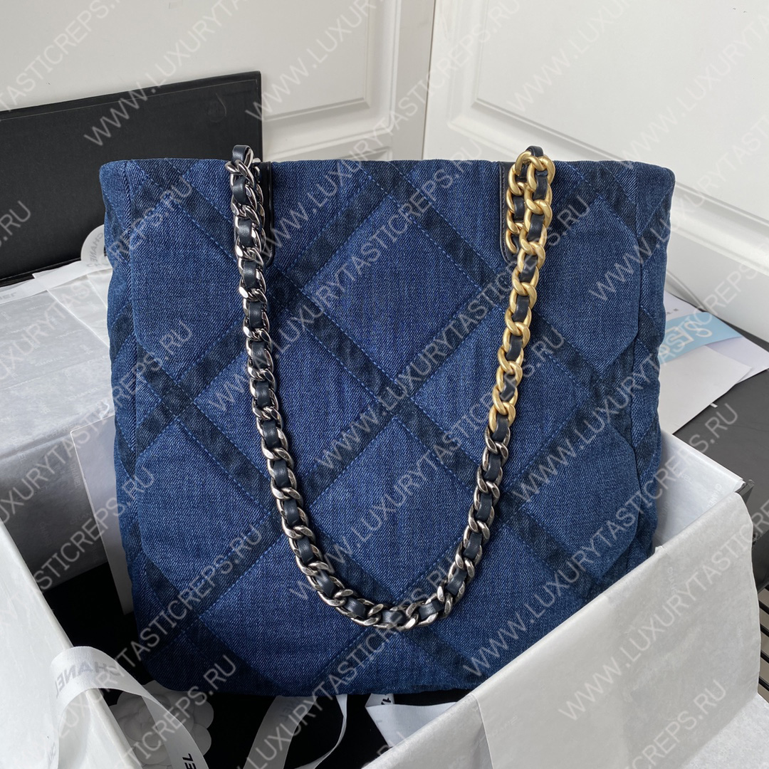 Ch*el 19 icon shopping bag blue as3519