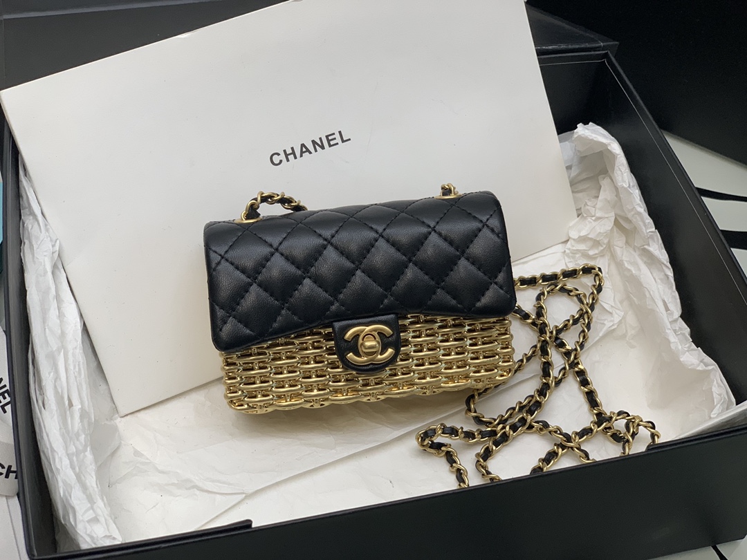 Ch*el mini evening bag black & gold as3714