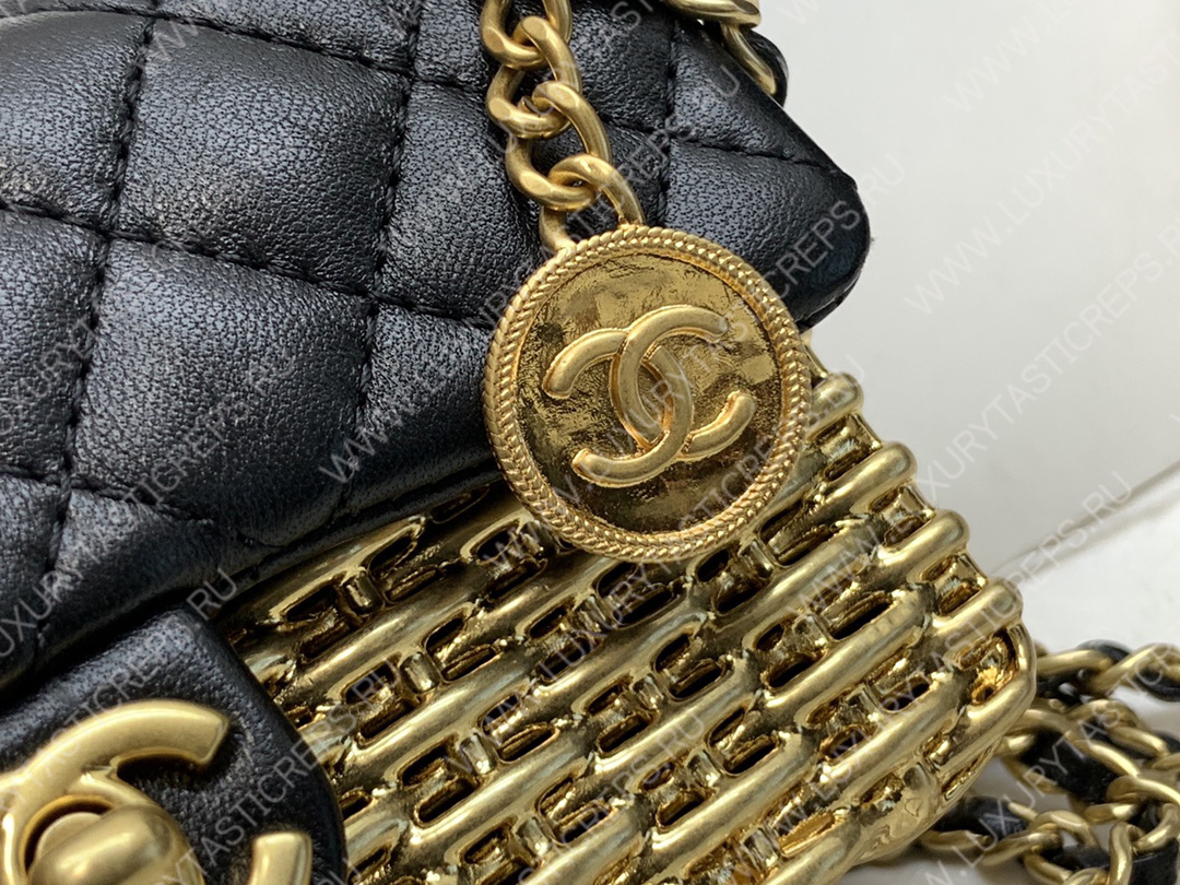 Ch*el mini evening bag black & gold as3714