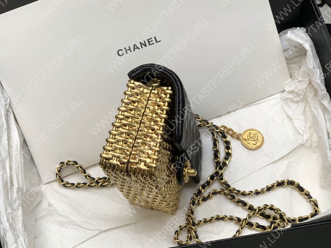 Ch*el mini evening bag black & gold as3714