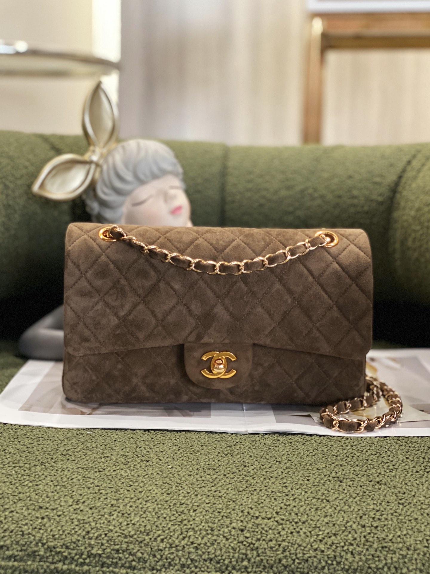Ch*el large classic handbag brown a58600