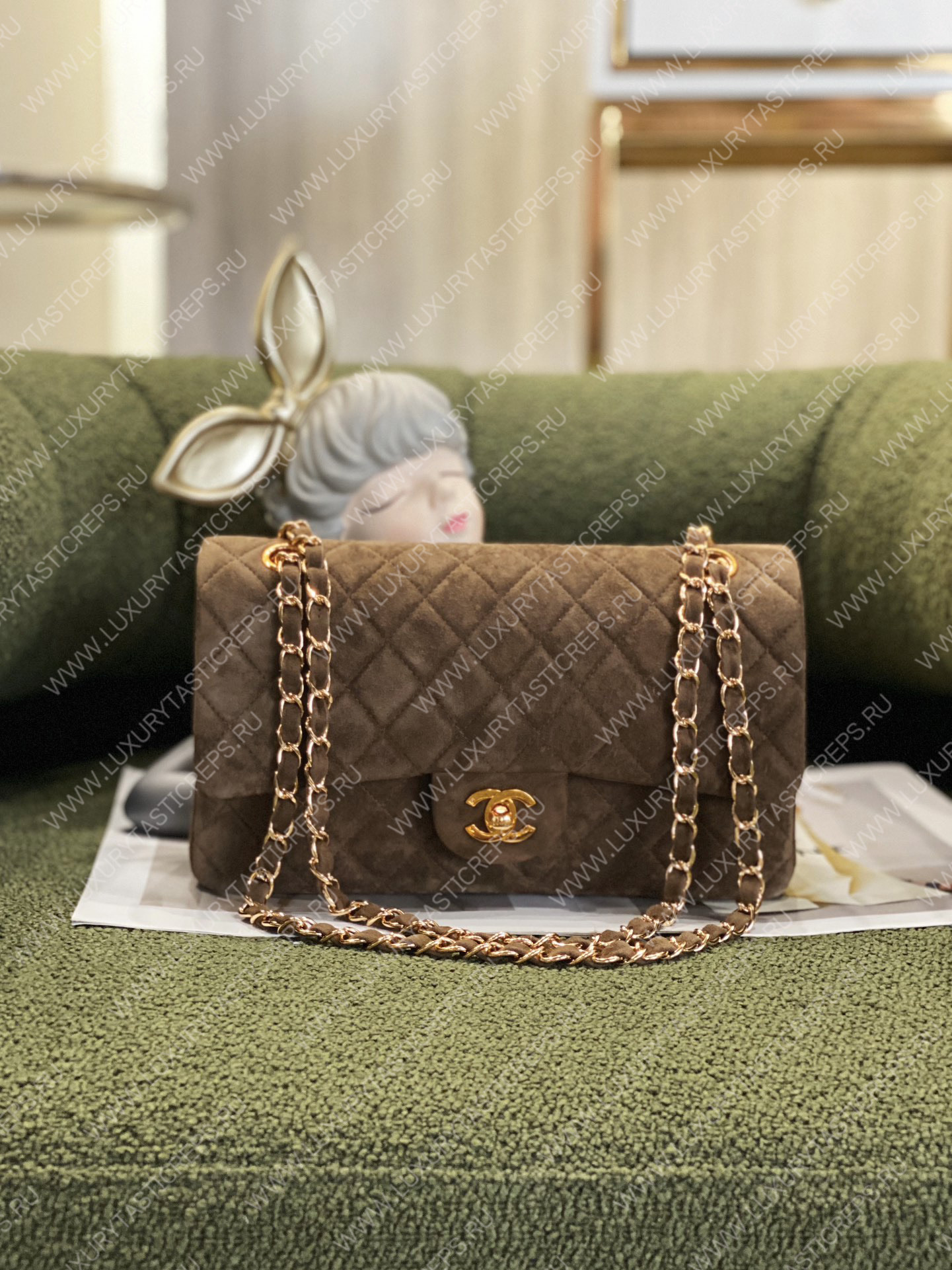 Ch*el large classic handbag brown a58600