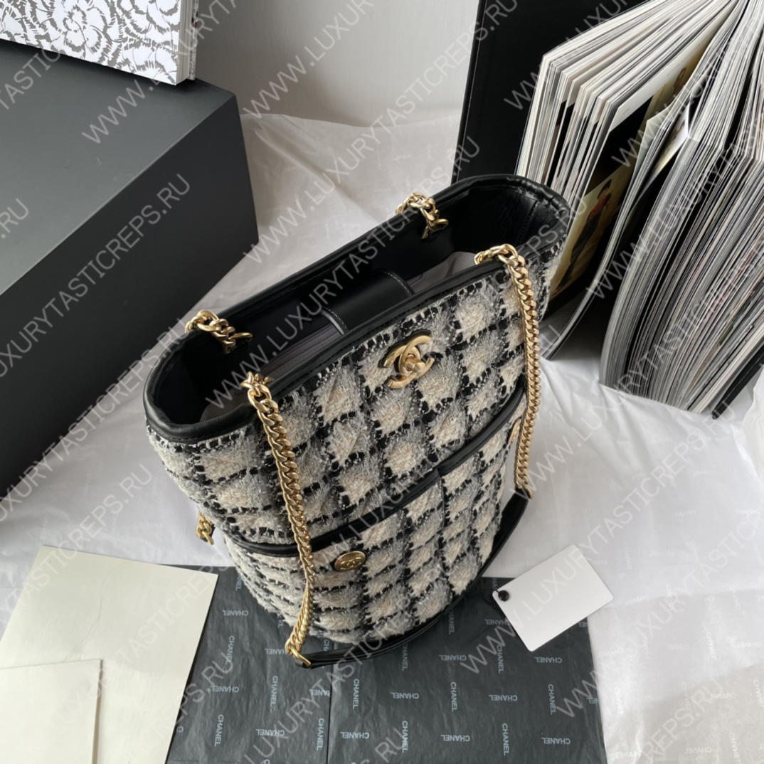Ch*el hobo tote bag ecru, gray, beige and black as3598