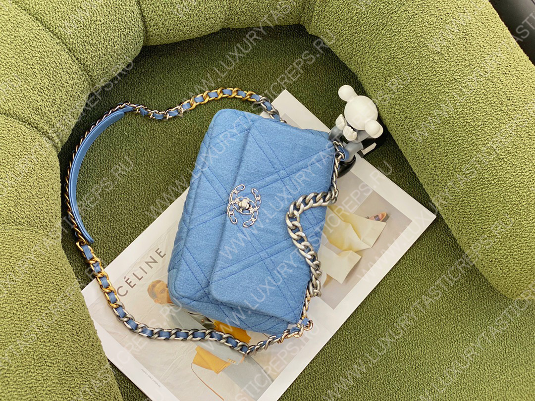 Ch*el 19 denim hand bag blue as1161