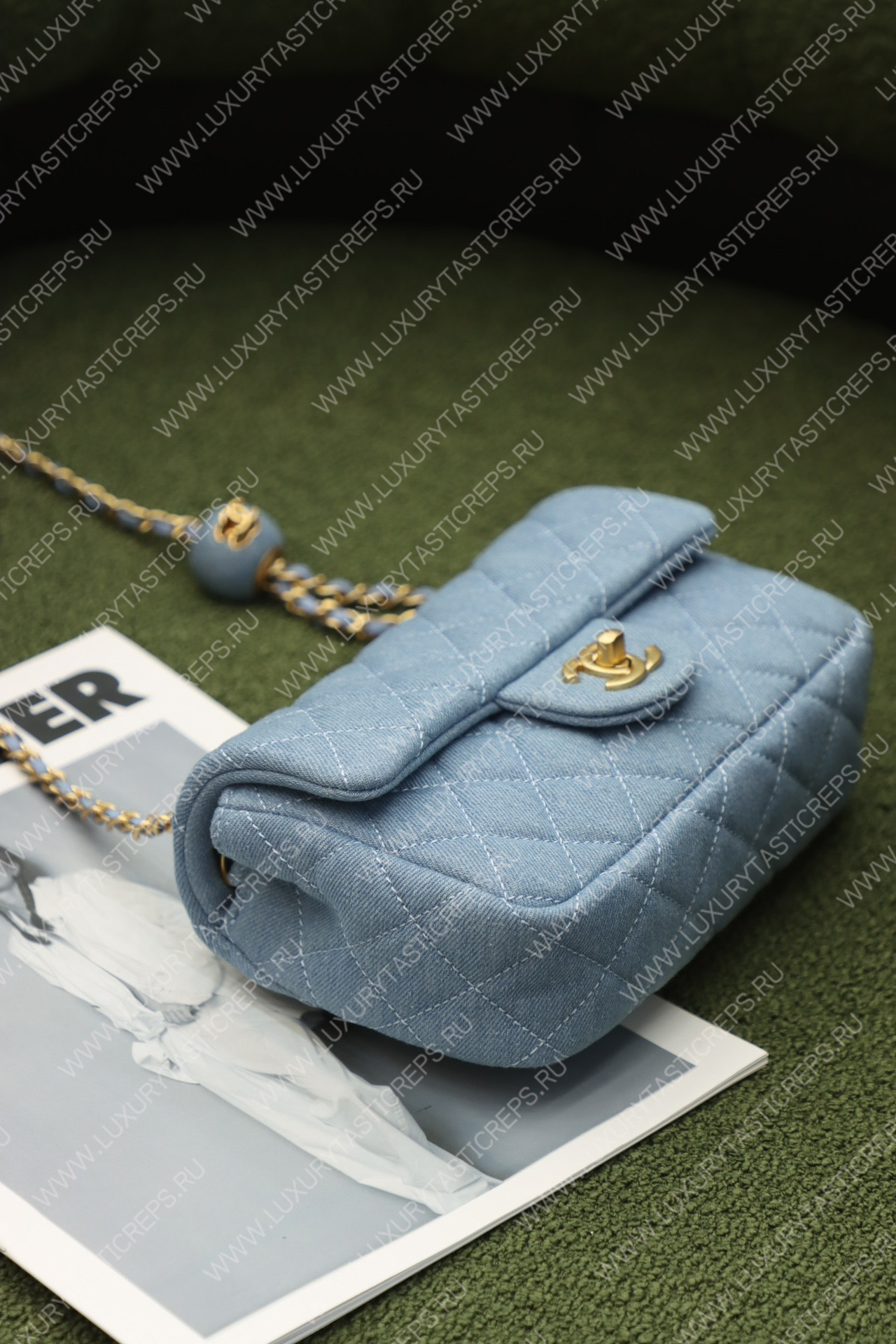 Ch*el mini flap bag light blue as3748