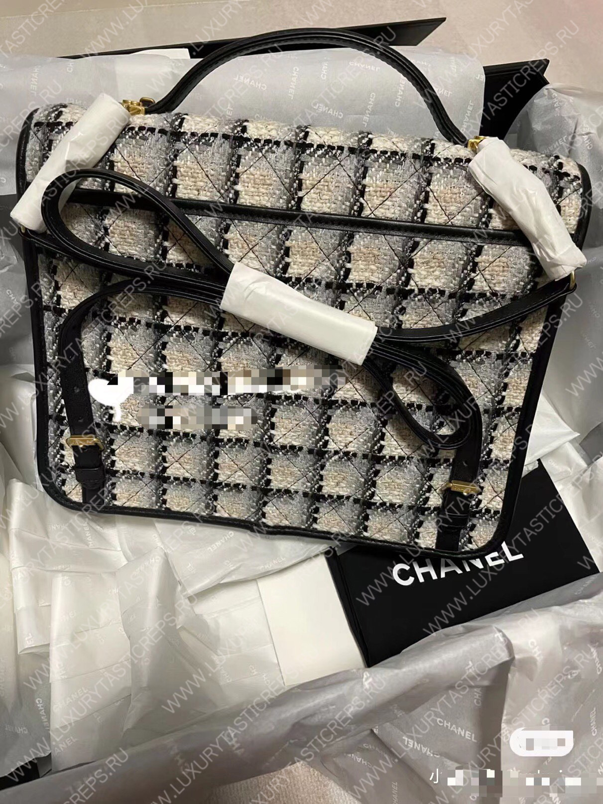 Ch*el large backpack ecru, gray, beige and black as3653