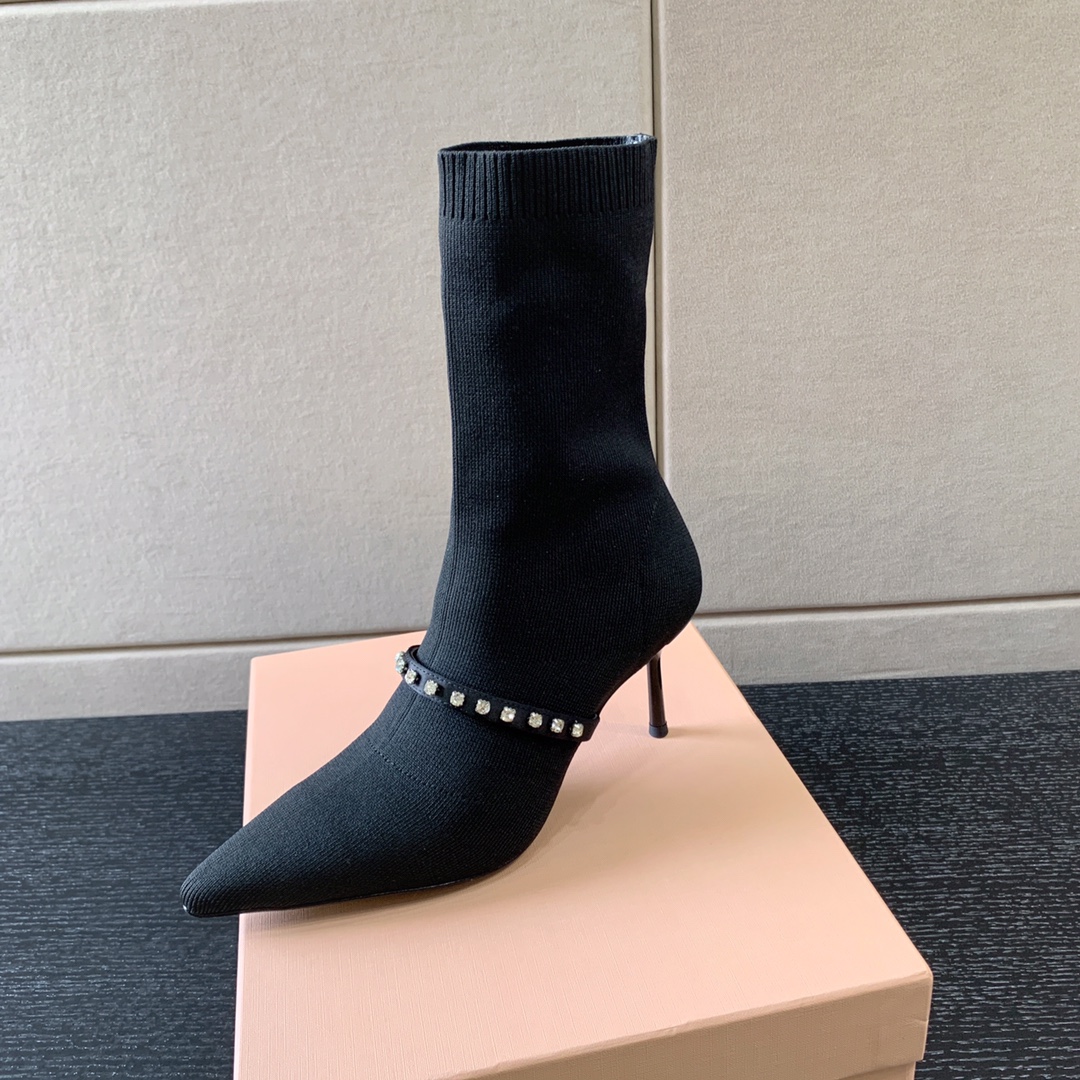 MIU MIU TECHNICAL KNIT BOOTIES BLACK 5T815D