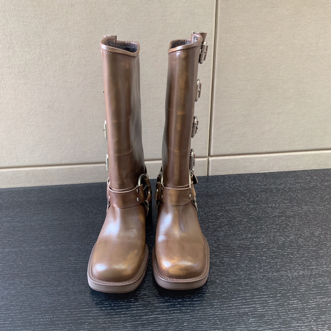 MIU MIU LEATHER BIKER BOOTS SIENNA 5W792D