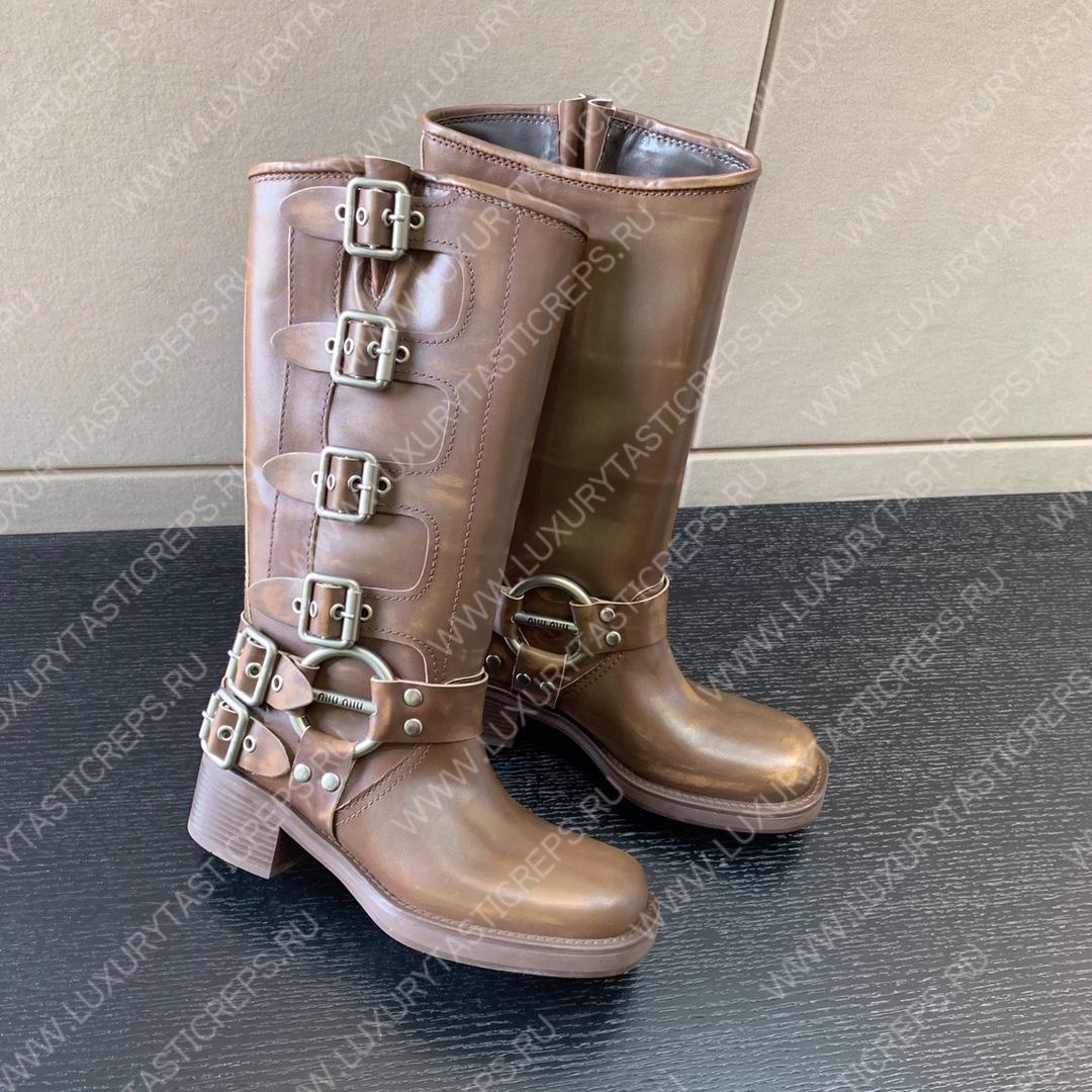 MIU MIU LEATHER BIKER BOOTS SIENNA 5W792D