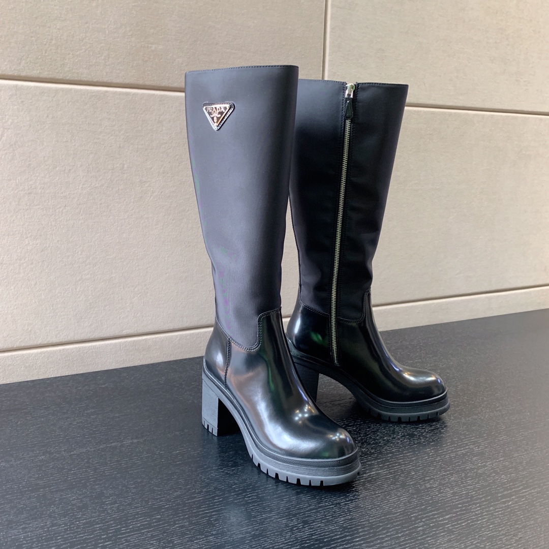 Pra*a brushed leather nylon boots black 1w411m