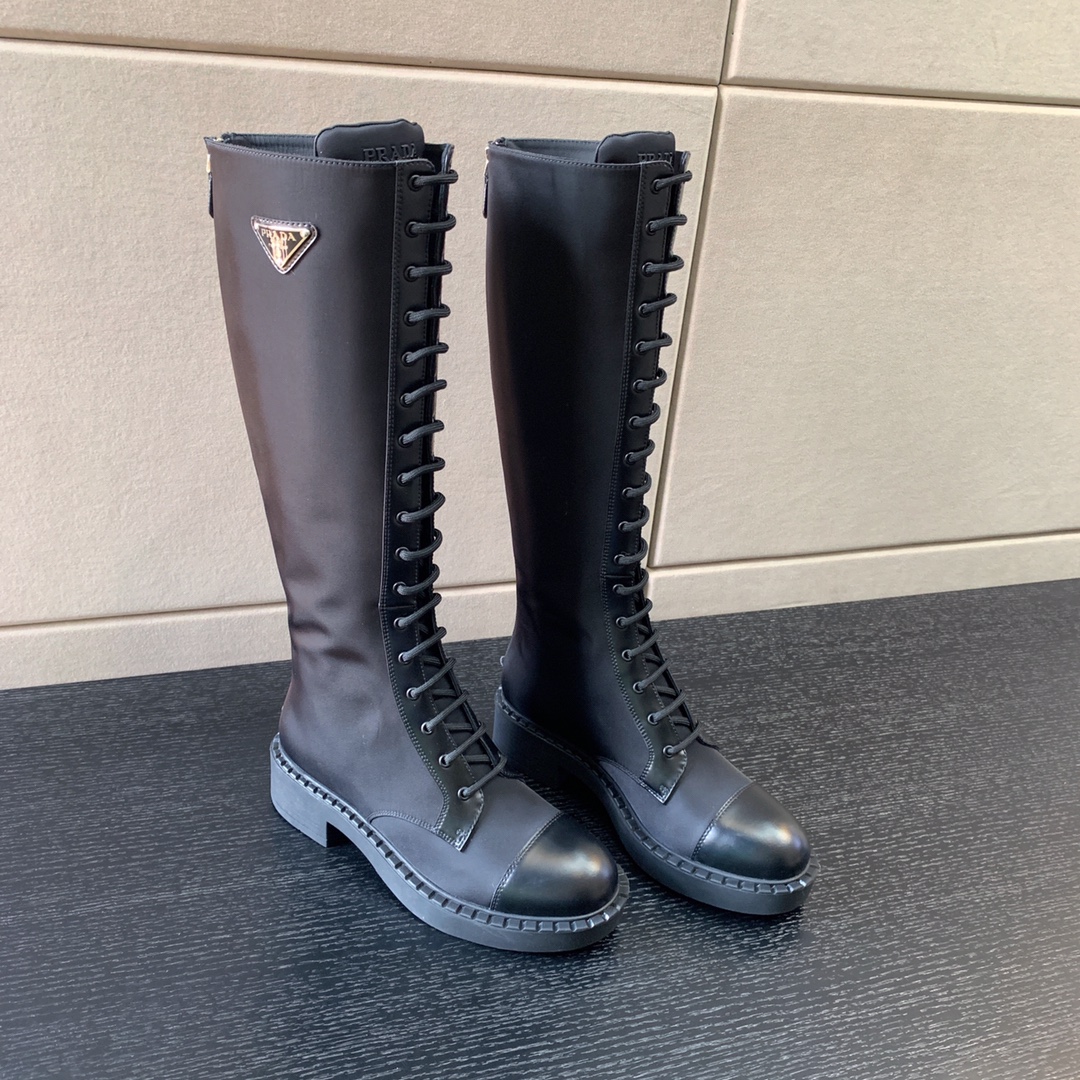 Pra*a brushed leather and nylon boots black 1w906m