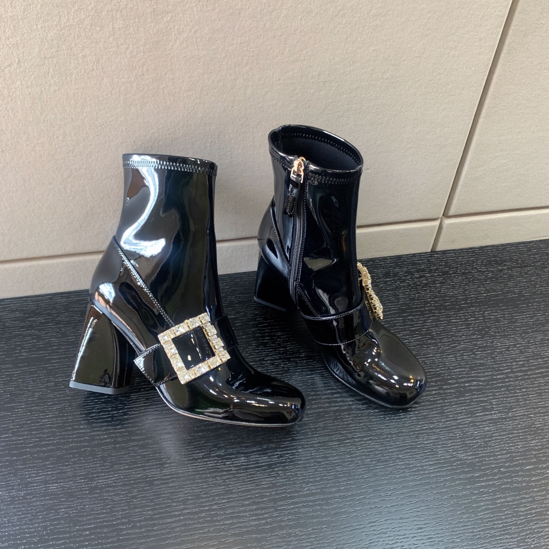 ROGER VIVIER VIV STRASS BUCKLE ANKE BOOT BLACK RVW59829