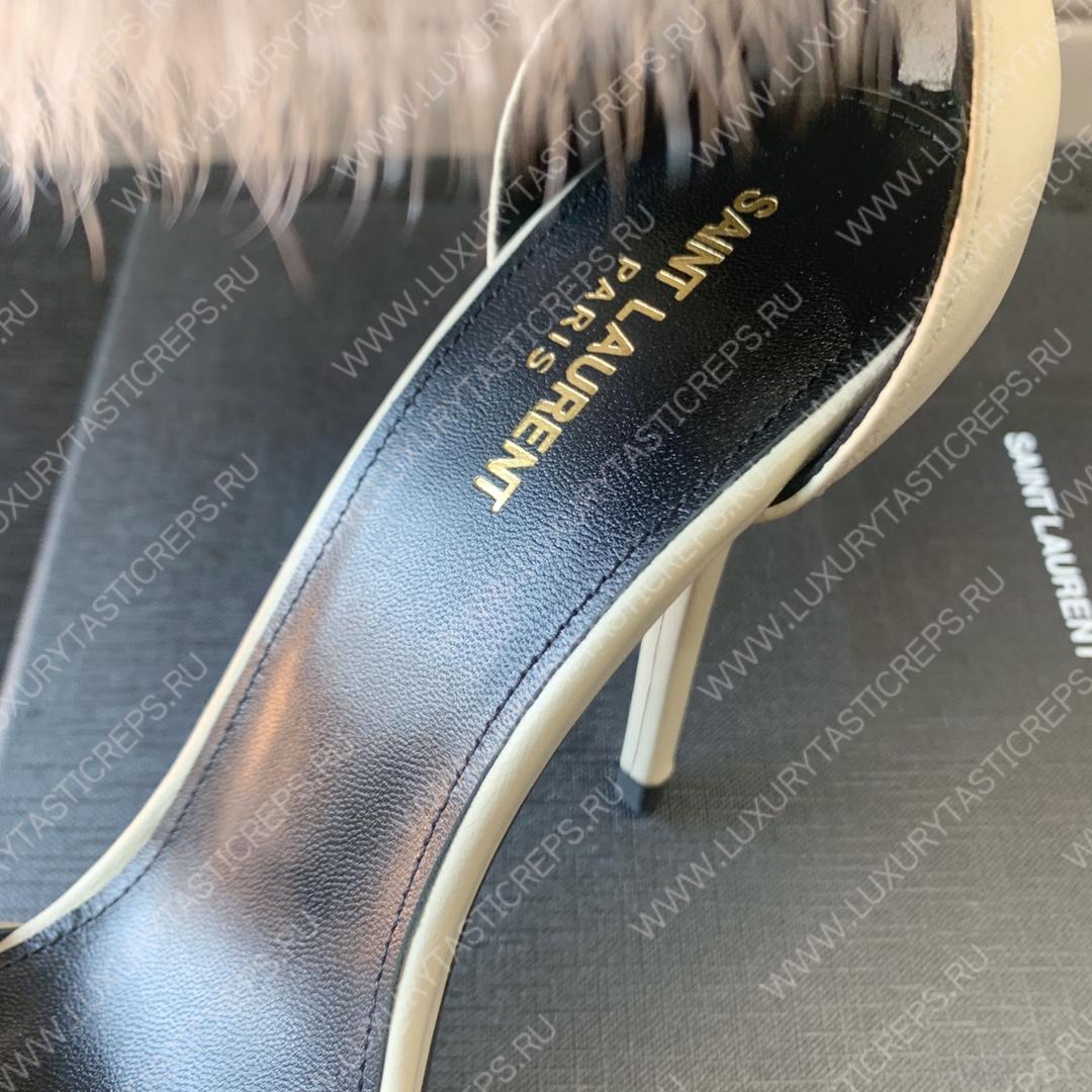 YVES SAINT LAURENT FAUX FUR-CUFF SANDALS WHITE BGS21