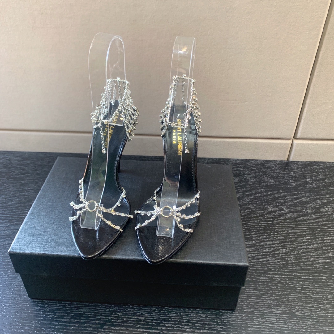YVES SAINT LAURENT SANDALS LEATHER BLACK AND NIKLE PALLADIO 702695