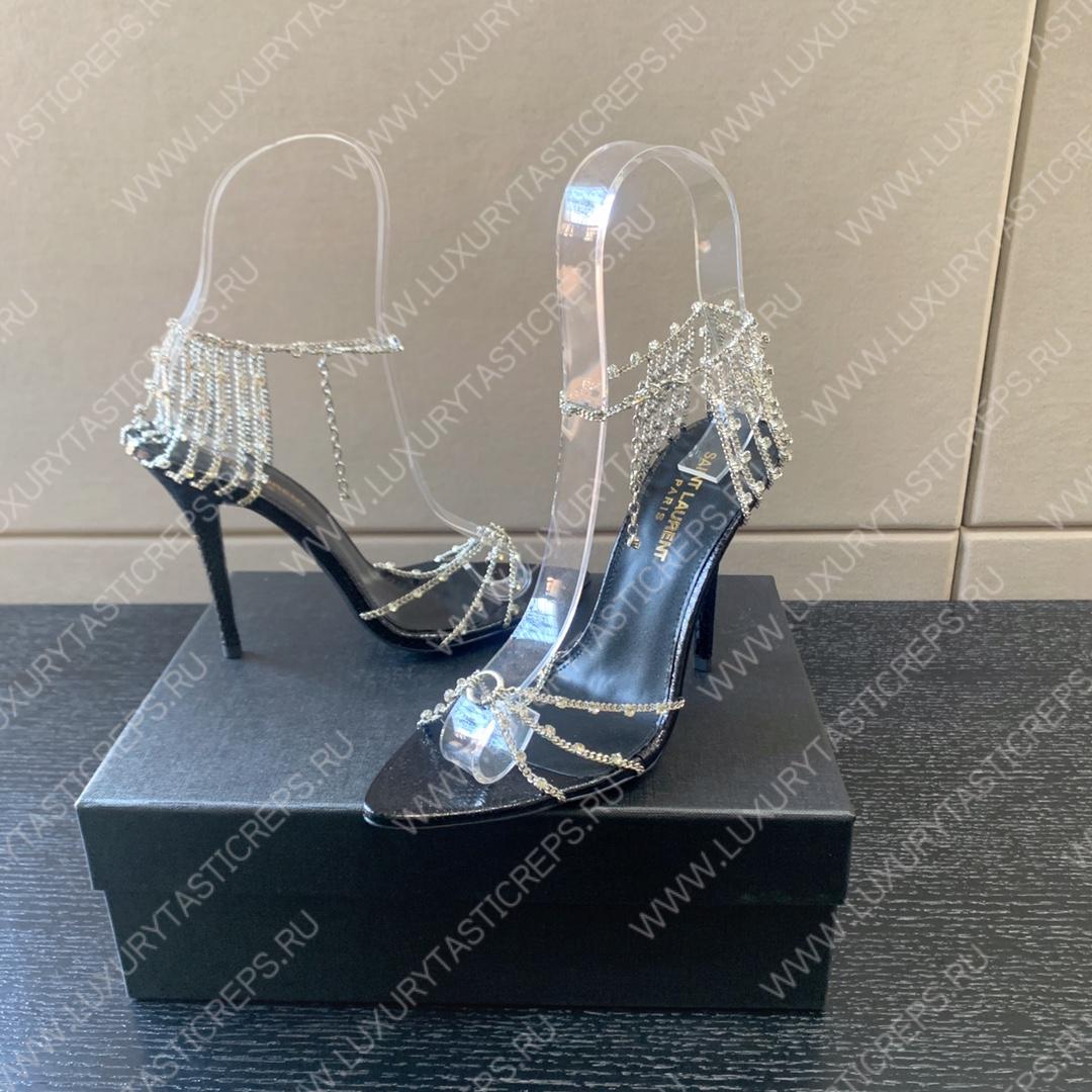 YVES SAINT LAURENT SANDALS LEATHER BLACK AND NIKLE PALLADIO 702695