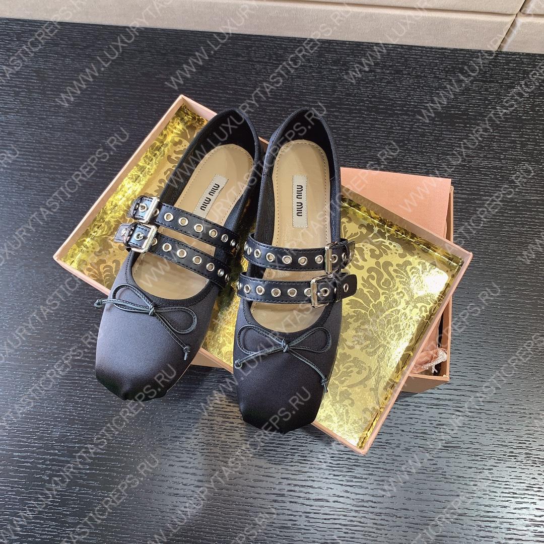 MIU MIU NAPPA LEATHER BALLERINAS BLACK 5F466A