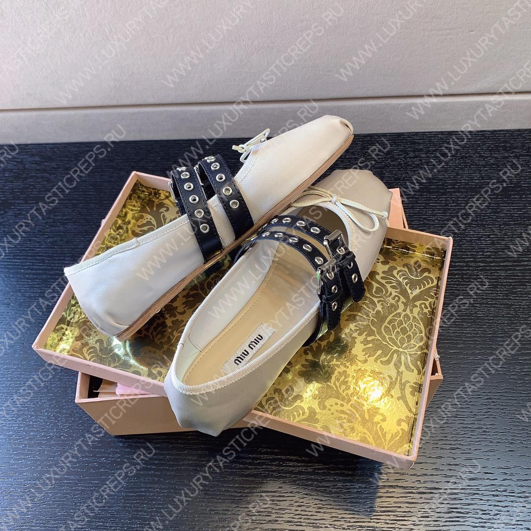 MIU MIU NAPPA LEATHER BALLERINAS OFF WHITE 5F466A