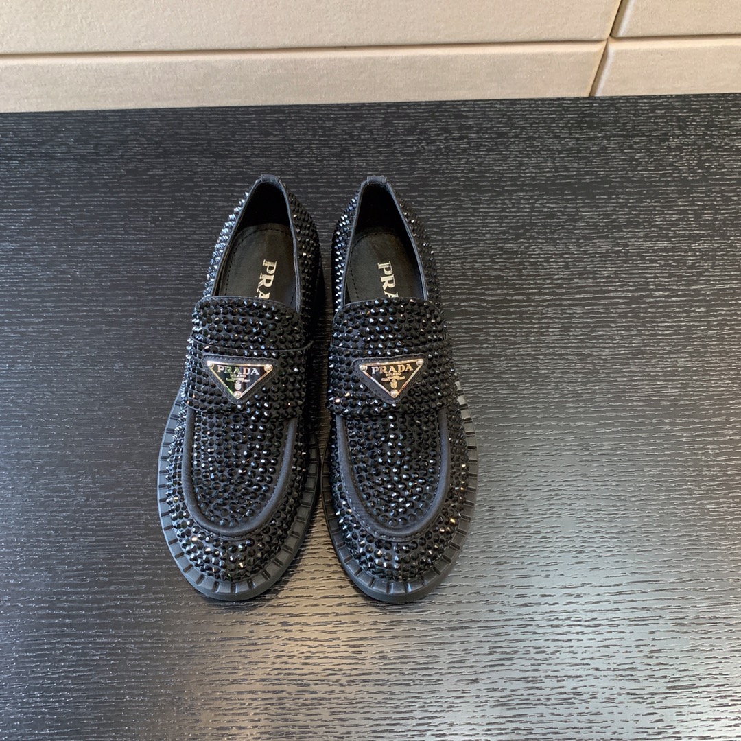 Pra*a satin loafers with crystals black 1d246m