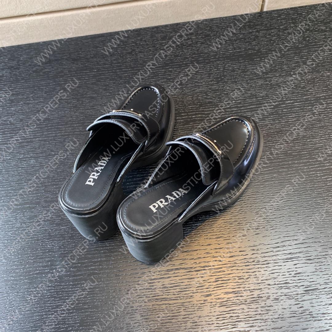 Pra*a brushed mules black 1d918m