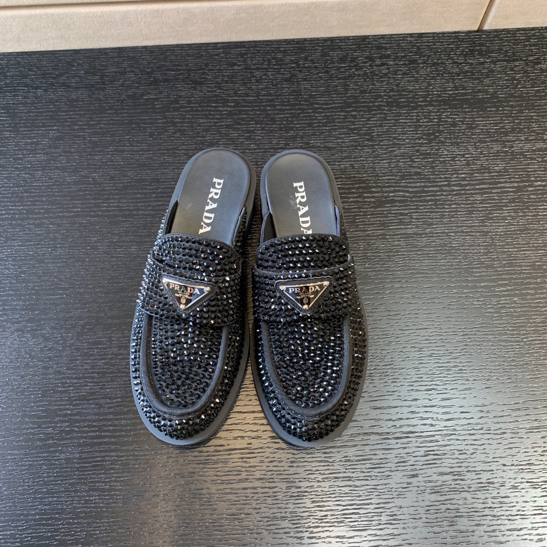 Pra*a satin mules with crystals black 1d754m
