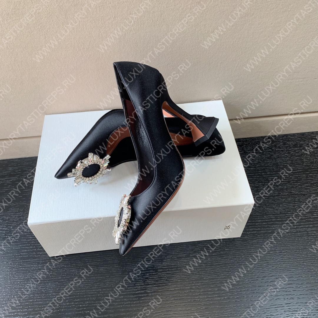 AMINA MUADDI BEGUM SATIN PUMPS BLACK AM8001