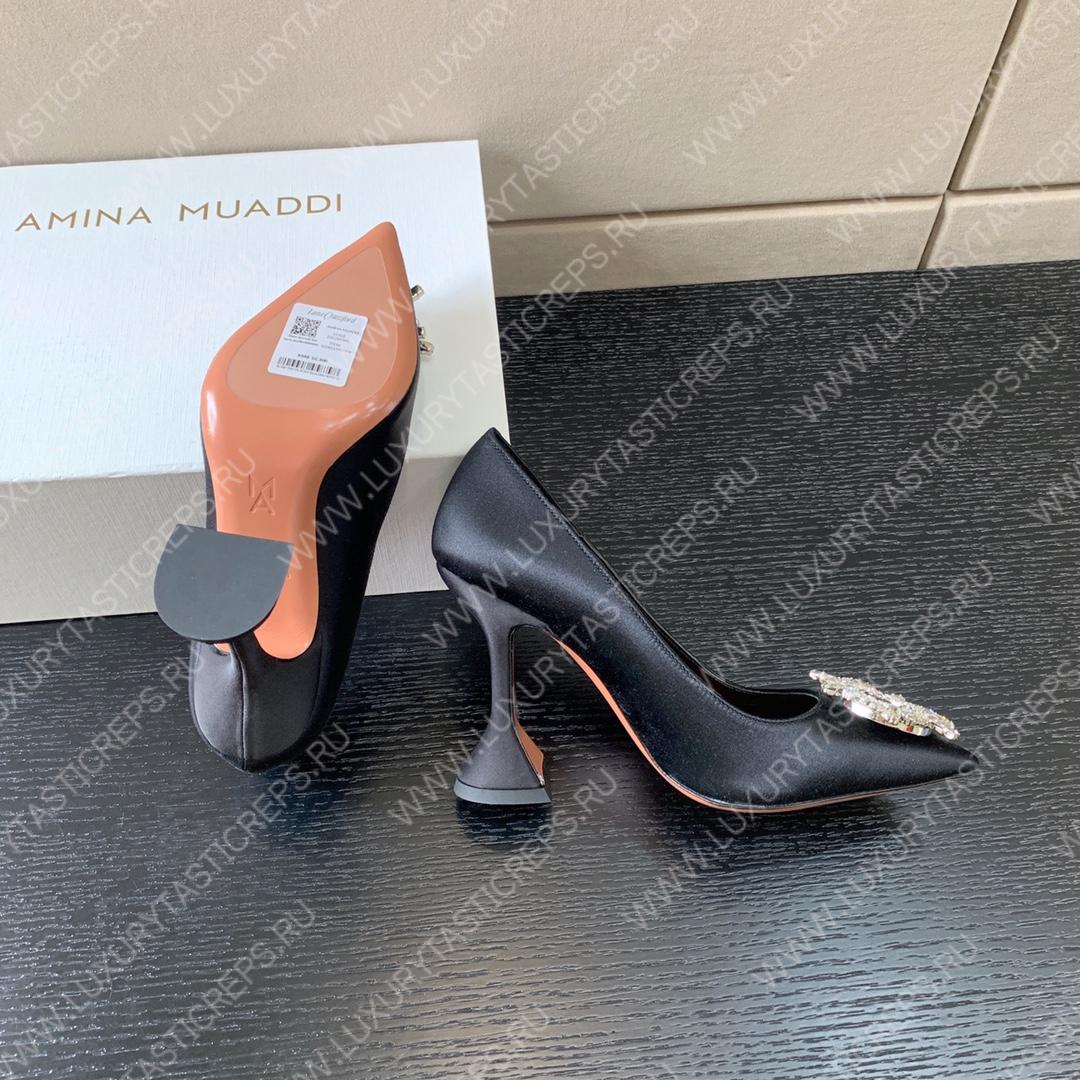 AMINA MUADDI BEGUM SATIN PUMPS BLACK AM8001