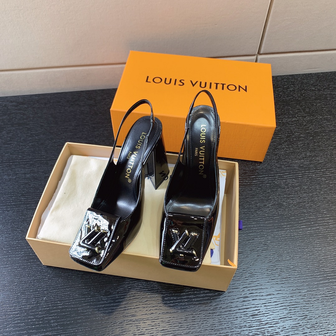 L**is vitton madeleine slingback pumps leather black 1a65og