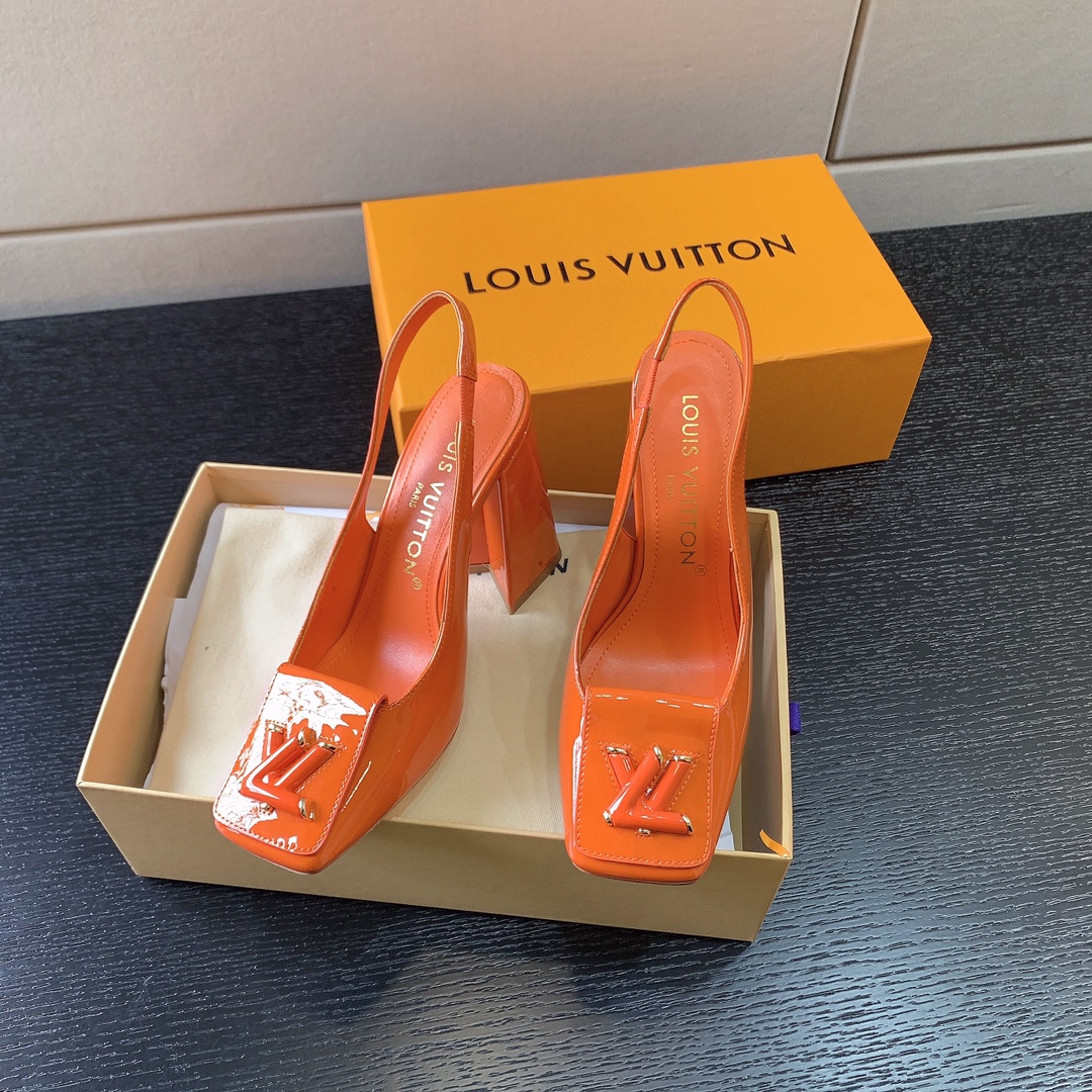 L**is vitton madeleine slingback pumps leather orange 1a65og