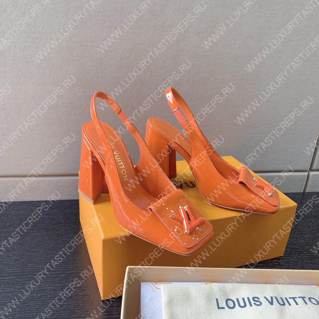 L**is vitton madeleine slingback pumps leather orange 1a65og