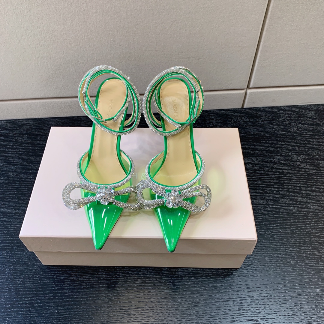 MACH AND MACH DOUBLE BOW 110 CRYSTAL SATIN PUMPS GREEN FW200235