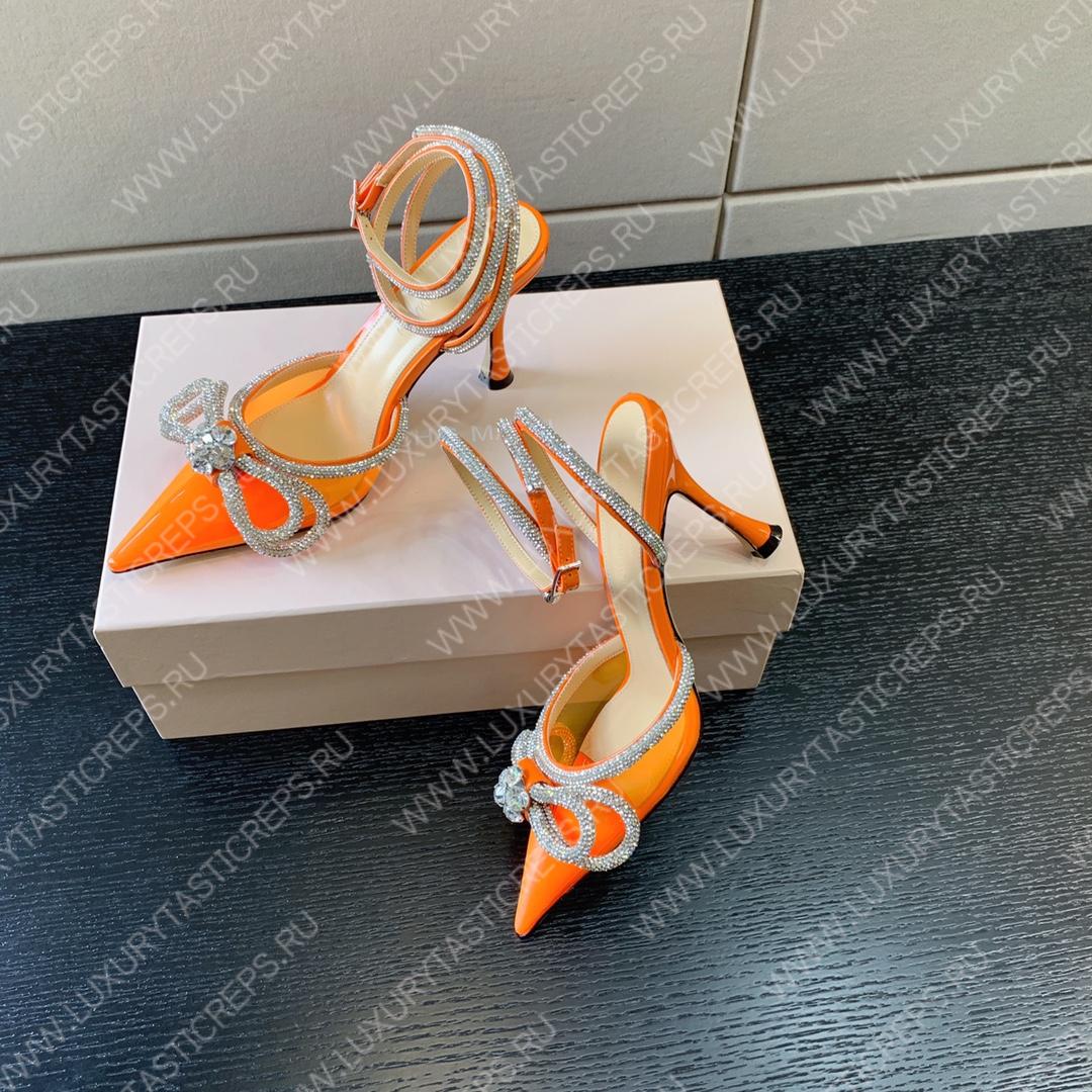 MACH AND MACH DOUBLE BOW 110 CRYSTAL SATIN PUMPS ORANGE FW200235