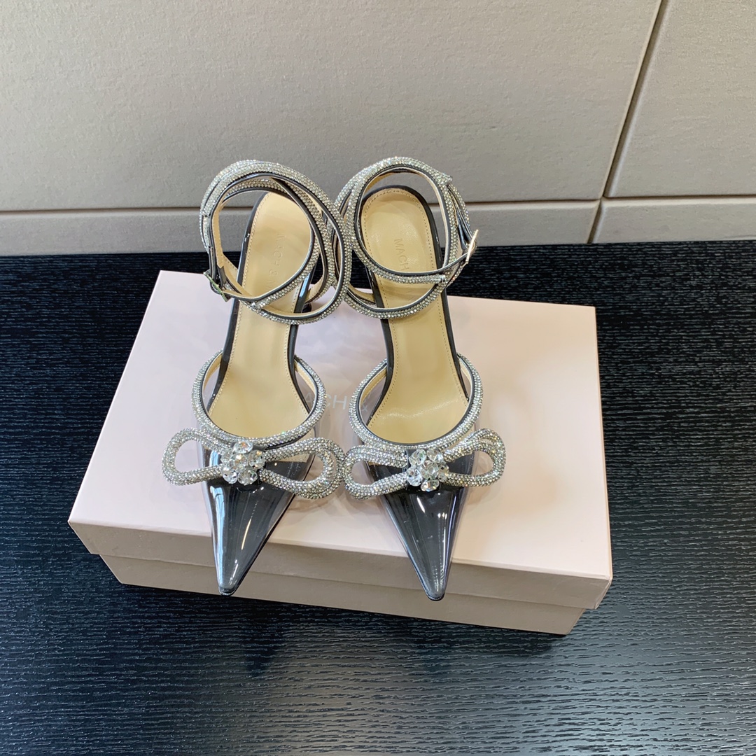 MACH AND MACH DOUBLE BOW 110 CRYSTAL SATIN PUMPS GREY FW200235