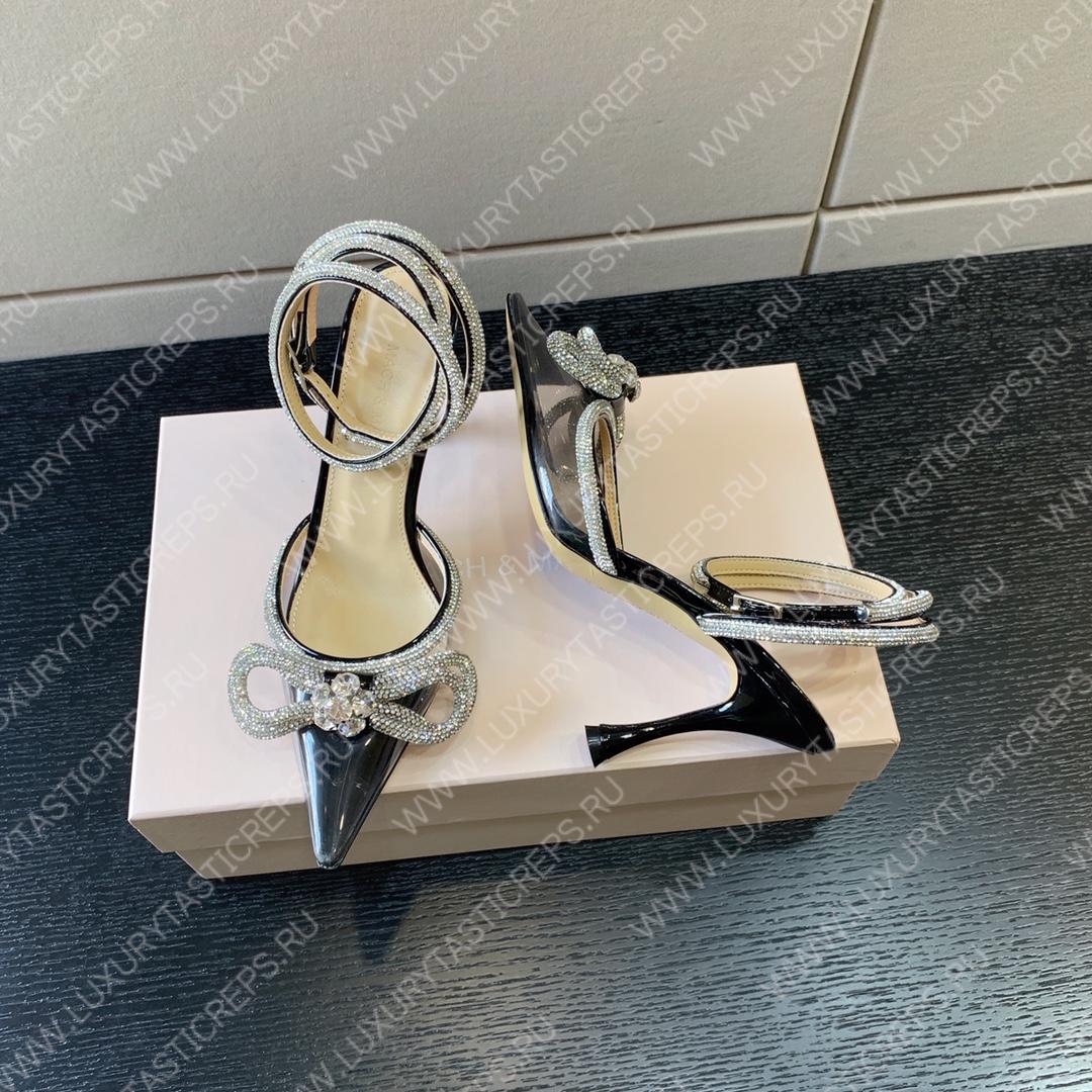 MACH AND MACH DOUBLE BOW 110 CRYSTAL SATIN PUMPS BLACK FW200235
