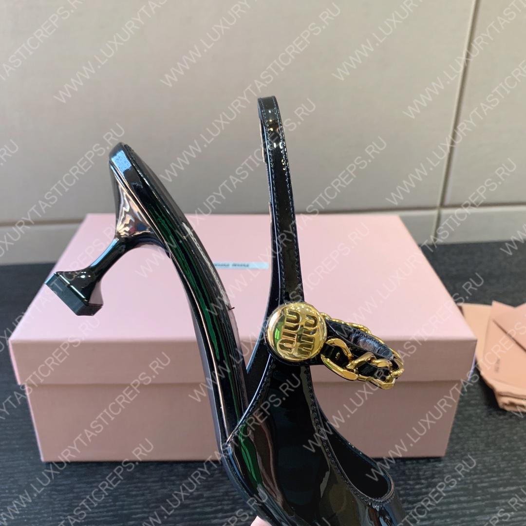 MIU MIU PATENT LEATHER SLINGBACK PUMPS BLACK 5I813D
