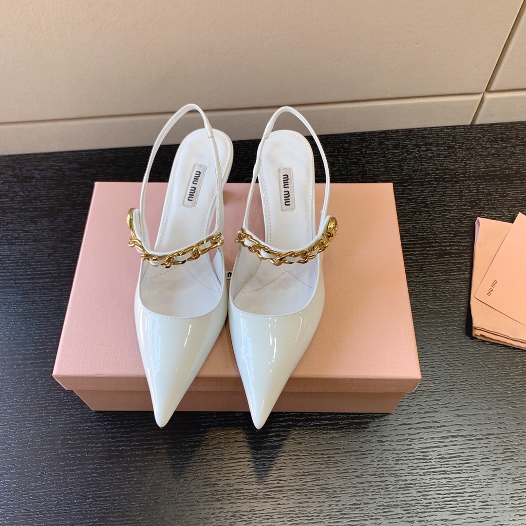 MIU MIU PATENT LEATHER SLINGBACK PUMPS WHITE 5I813D