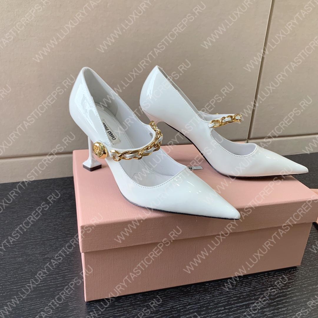 MIU MIU PATENT LEATHER PUMPS WHITE 5I814D